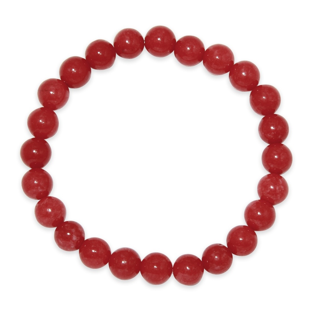 RED CORAL BEAD BRACELET STRETCHED NEW
